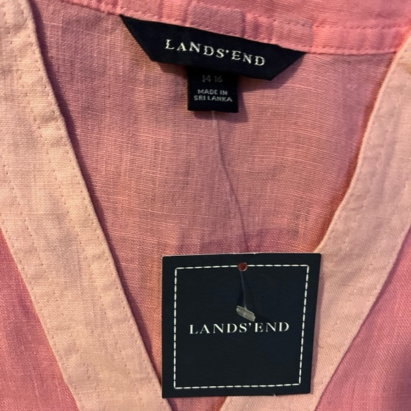 LANDS END 100% LINEN Split Neck 3/4 Sleeve Tunic Top Lagenlook Breathable 14-16 - Picture 3 of 6